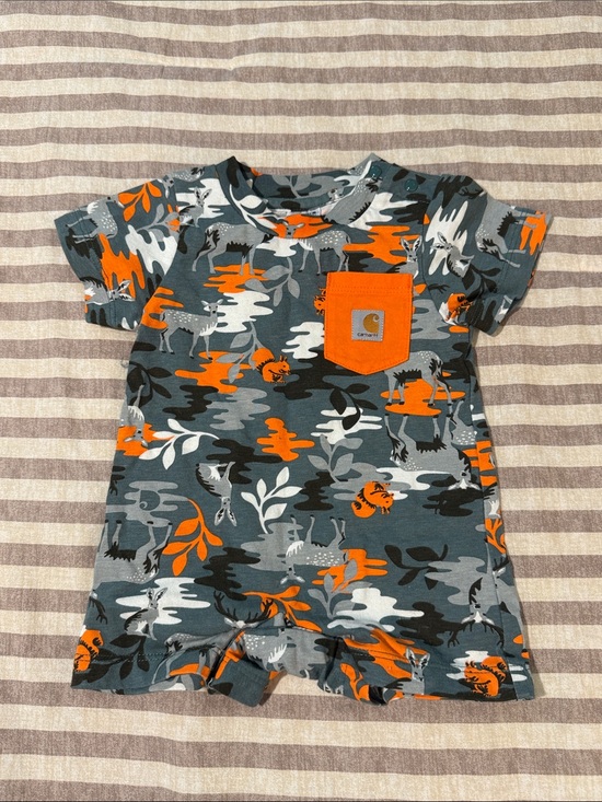 Carhartt Other - Carhartt Kids Gray & Orange Animal Print Pocket Tee Romper